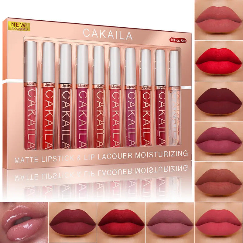 10Pcs Lipstick Set - Matte Velvet Lip Gloss Waterproof Long Lasting Lip Makeup