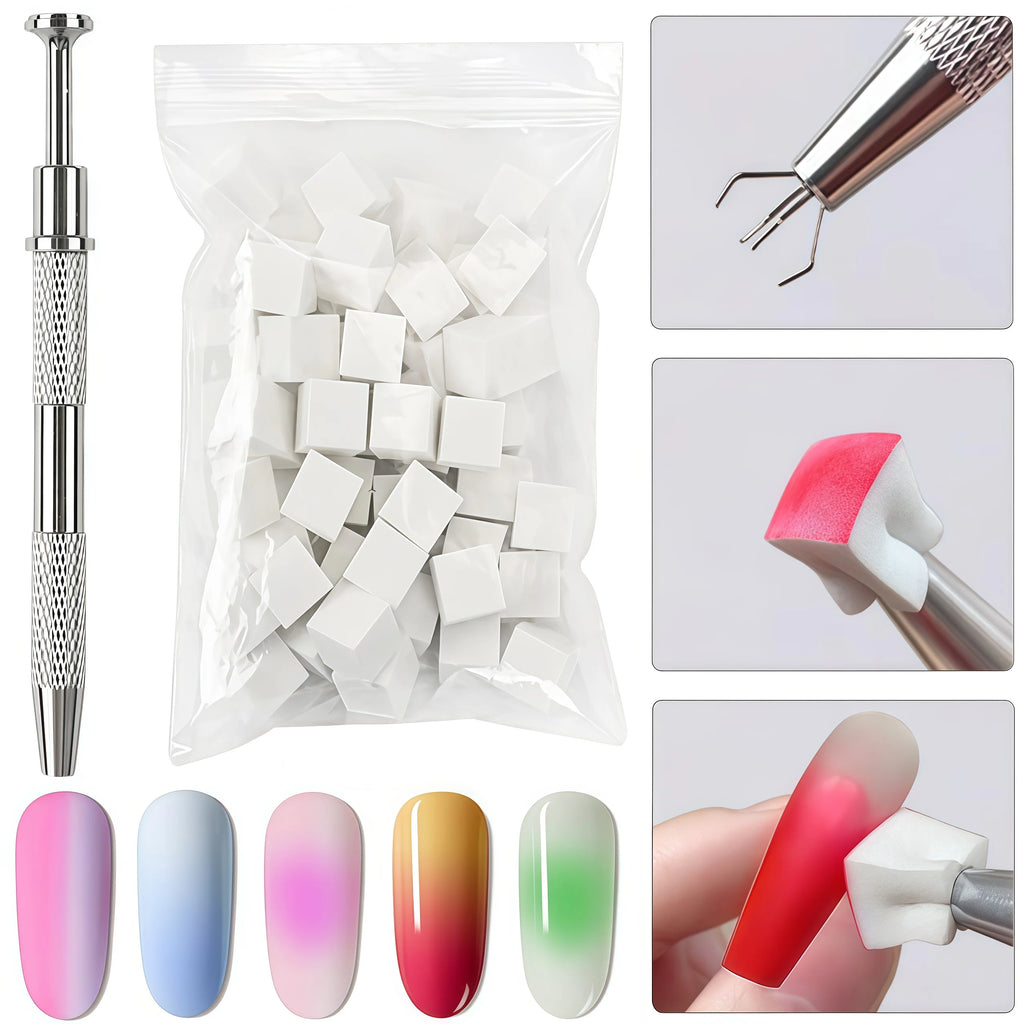 Professional Nail Art Sponges with Grabbing Pen - Assorted Colors, Bulk Pack