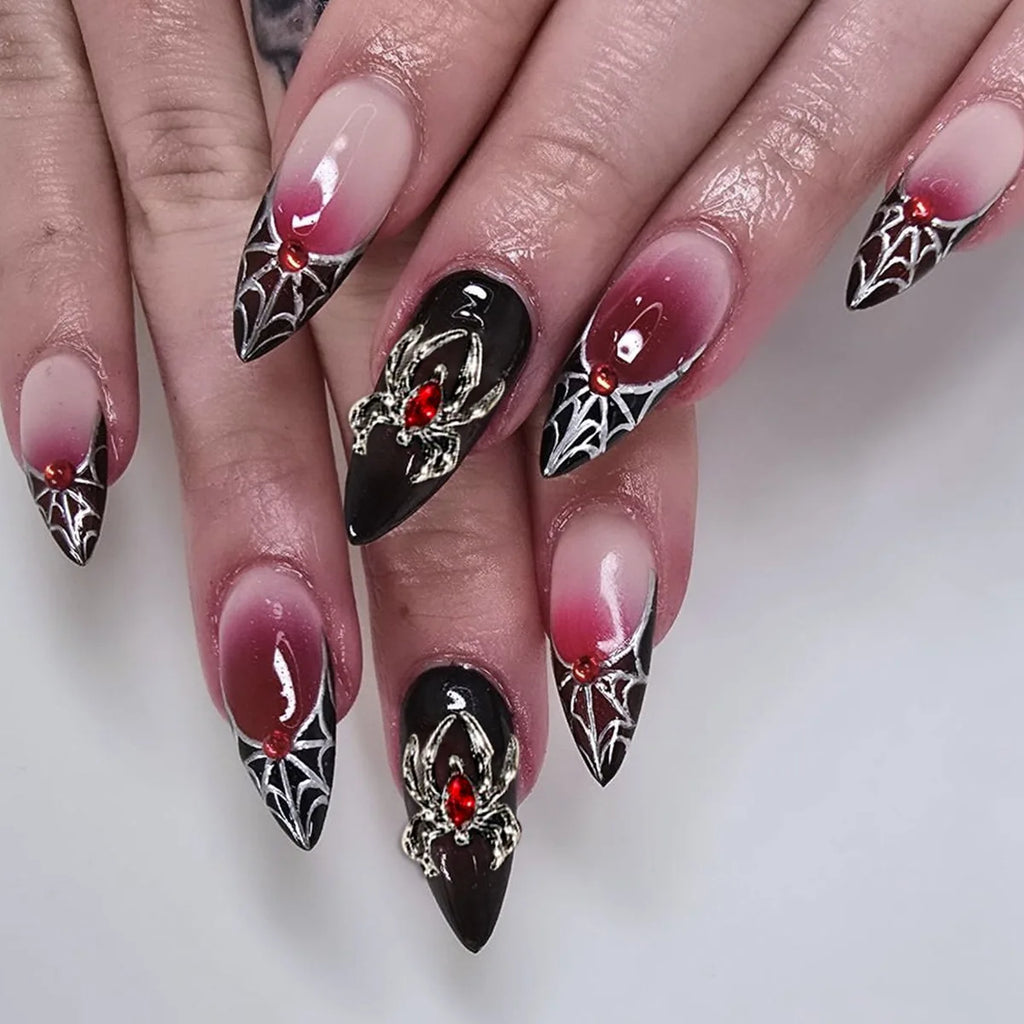 24pcs Halloween Circus Clowns Fake Nails with Blood Drop Spiral Pattern - Press On Nails Set
