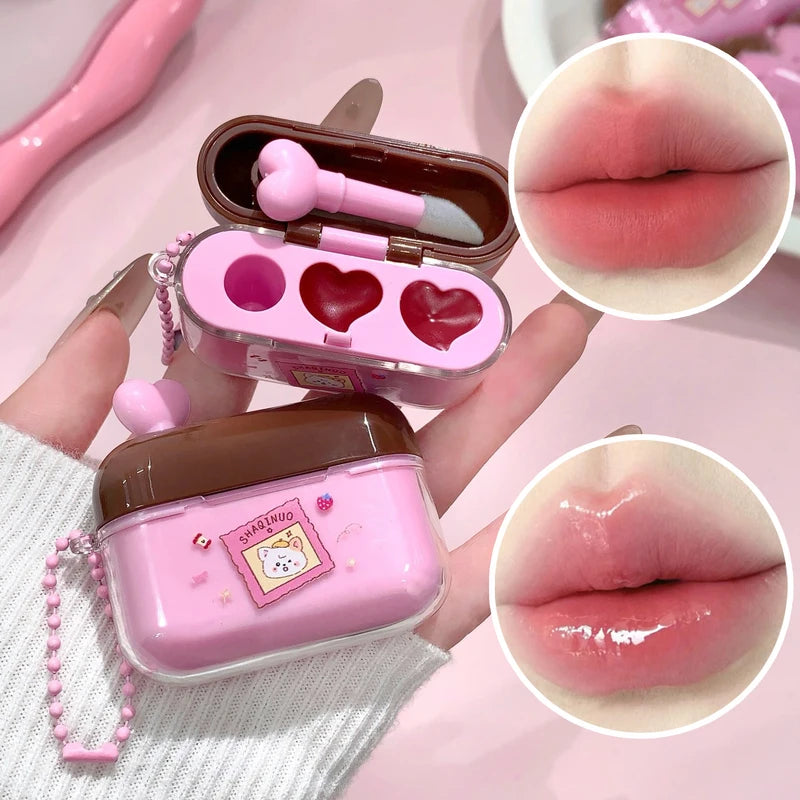 Water Gloss Velvet Matte Lip Glaze Set - Long-Lasting Mirror Finish with Lip Brush