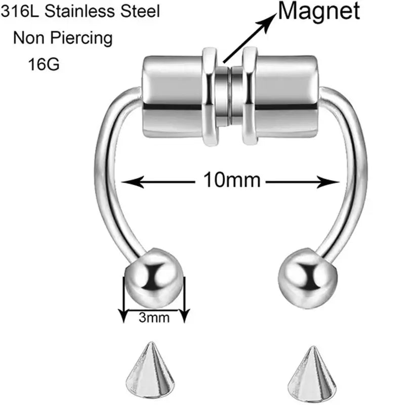 Magnetic Fake Nose Piercing Jewelry Hoop Septum Lip Body Faux Piercing