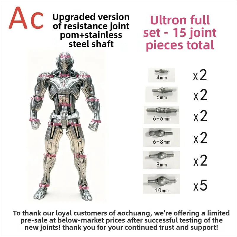 Custom Ultron Toy Joints with Stainless Steel Nails for Action Figures - Black, Green, Pink, White