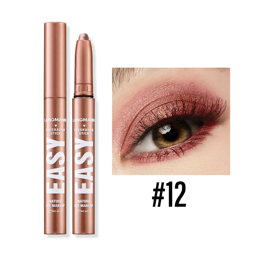 12-Color Waterproof Glitter Matte Eyeshadow Stick Set - Long-Lasting Eye Makeup Pencil
