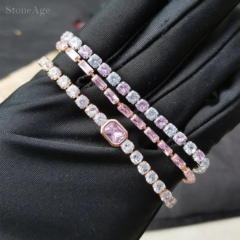 Pink Crystal Tennis Bracelets for Women - Adjustable Chain Jewelry