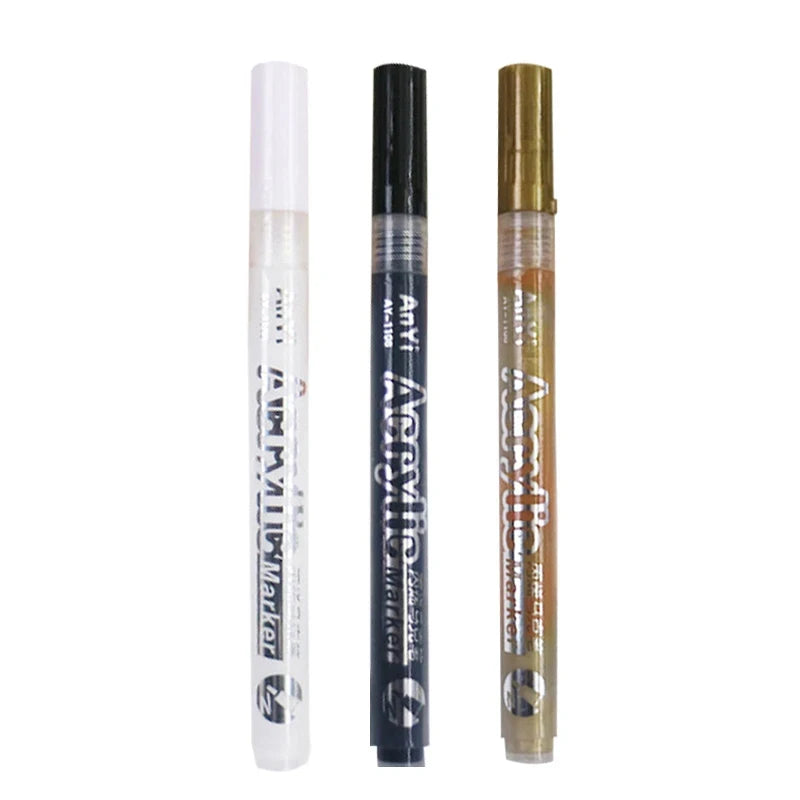 3-Piece Acrylic Paint Markers Set - Black, White, Gold & Silver for Arts and Crafts