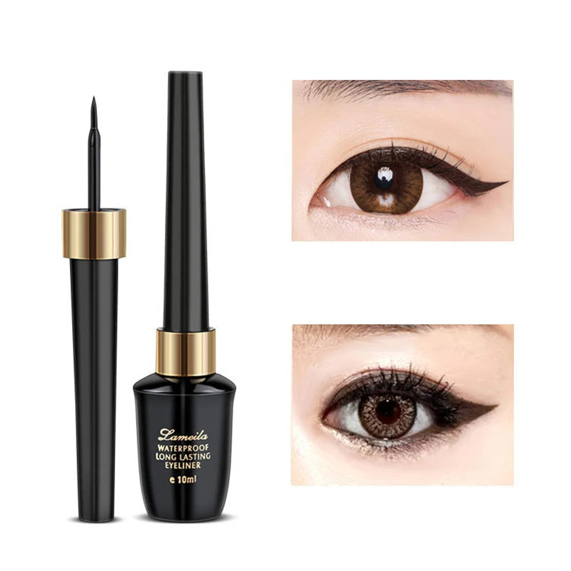 Waterproof Liquid Eyeliner Pen with Fine Brush Head, Long-Lasting Black Makeup
