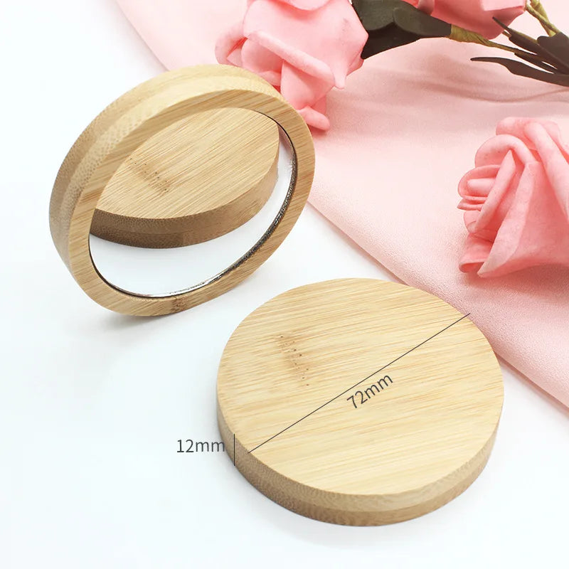 Mini Wooden Makeup Mirror Set - Portable Round Cosmetic Reflectors for Women