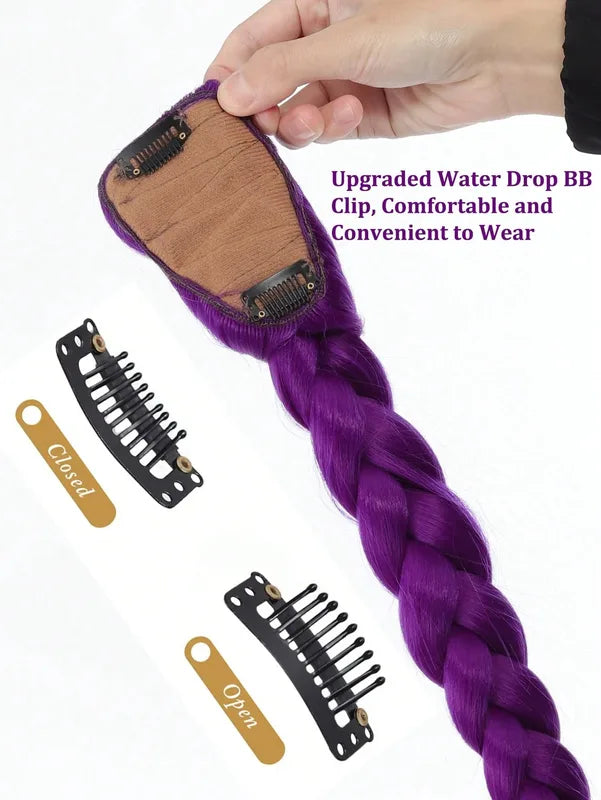 Synthetic Braided Purple Ponytail Hair Extension for Kids & Girls Halloween Costume