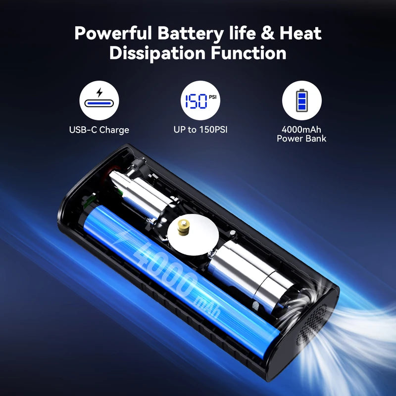 Wireless Cordless Bicycle Pump with Digital Pressure LCD LED Light 4000mAh