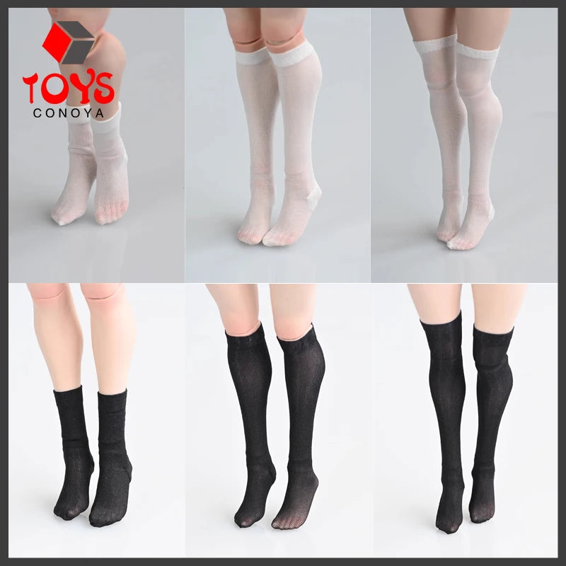 1/6 Scale Female Action Figure Socks - Semi-transparent Short & Long Stockings