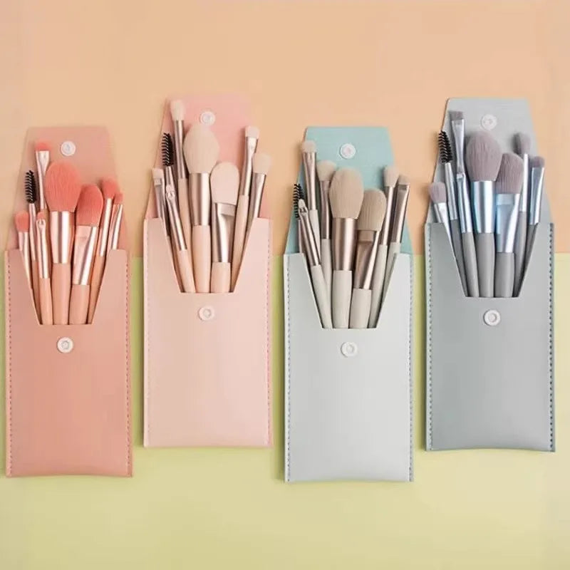Mini Makeup Brush Set 8Pcs with Portable Handle - Perfect for Blush & Eyeshadow