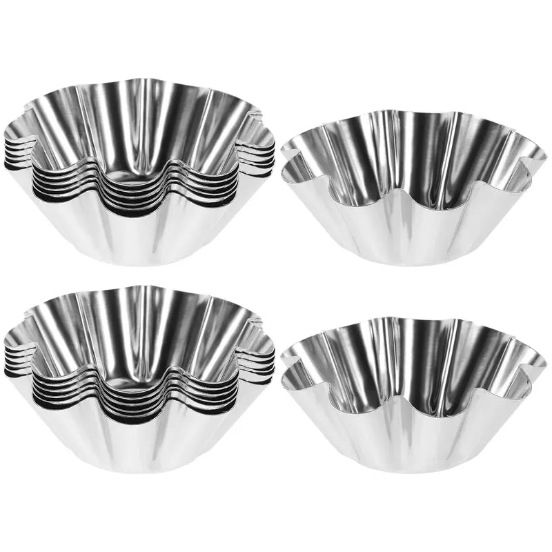 12Pcs Stainless Steel Dessert Molds Non-Stick Egg Tart Cupcake Baking Tools
