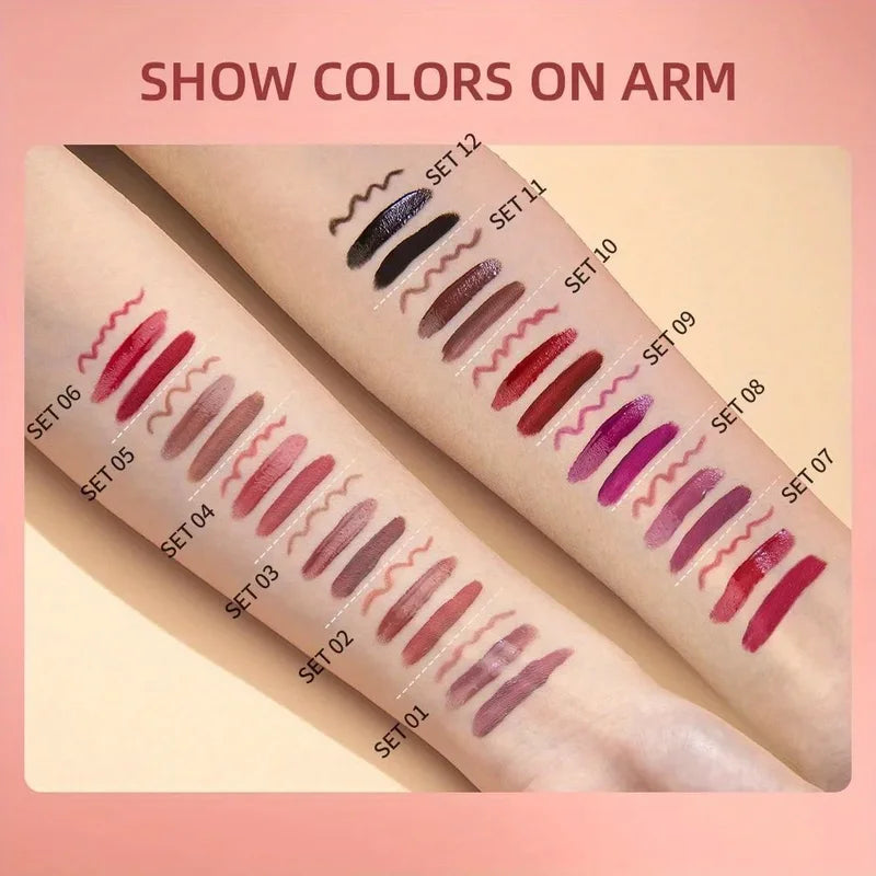 3-in-1 Lipstick Lip Liner Lip Gloss Set for Women Waterproof Long Lasting