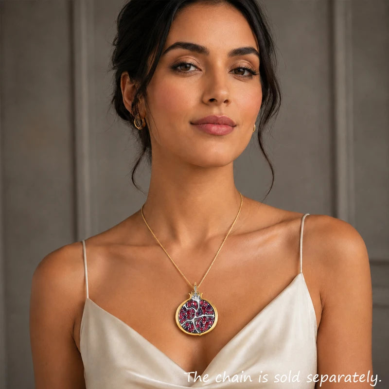 Large Pomegranate Pendant in Sterling Silver - Romantic Gift for Women