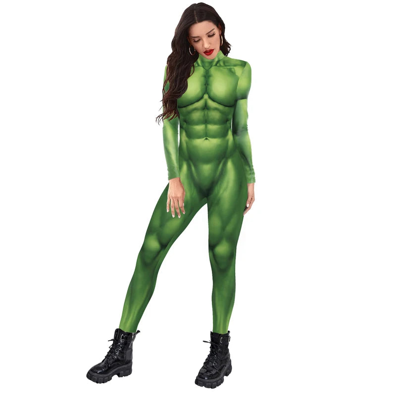 Green Muscle 3D Print Zentai Bodysuit Costume for Men & Women