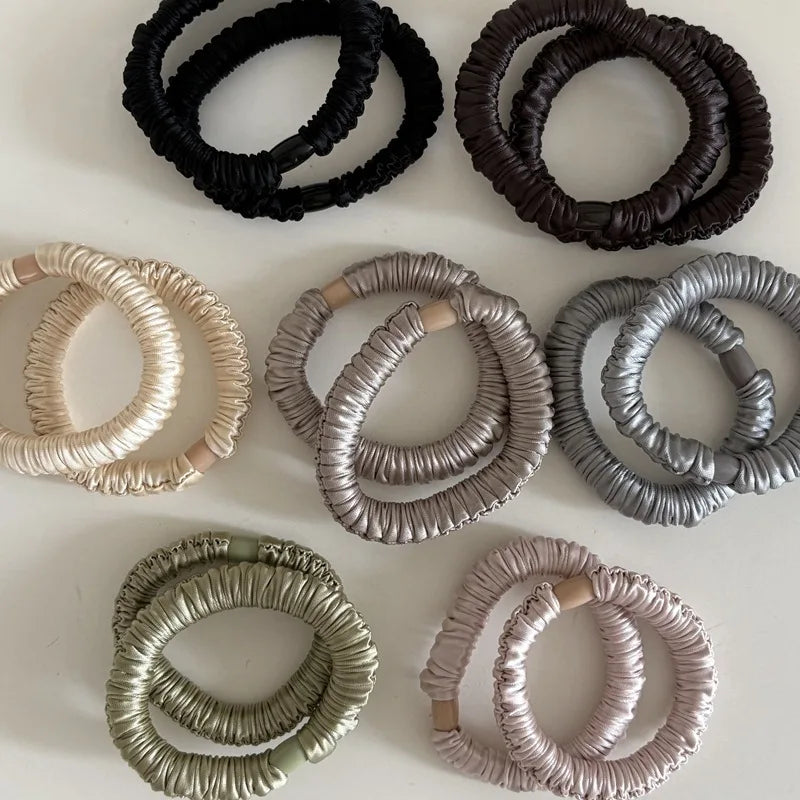 Elastic Satin Hair Tie for Women - Solid Color Silk Scrunchie & Rubber Bands