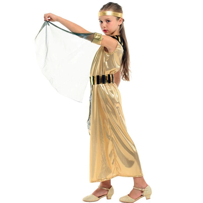 Children's Halloween Costume Girls Masquerade Golden Egyptian Princess Dress for Themed Party