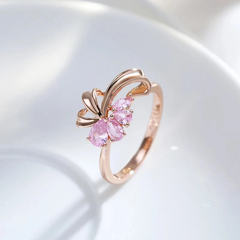 Elegant Flower-Shaped Zircon Ring for Women - Rose Gold Wedding & Party Jewelry