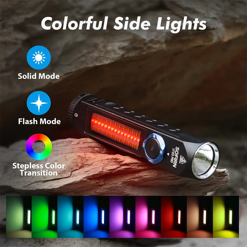 Rechargeable LED Flashlight 5000lm with RGB Side Light, Magnetic Rotary Switch