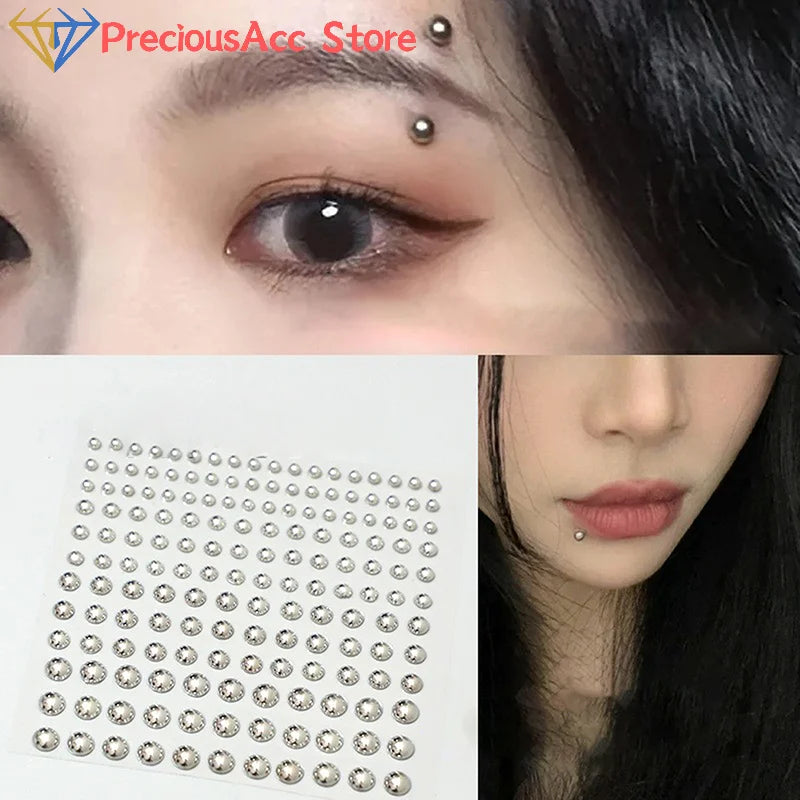 Fake Eyebrow Lip Nose Piercing Stick-On Facial Jewelry Set - Non Piercing Face Stickers