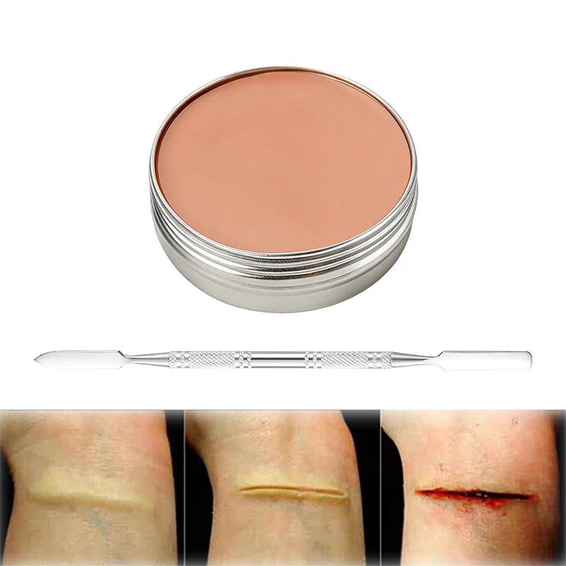 Halloween Special Effects Skin Wax Kit with Double-End Spatula for Fake Scars & Wounds