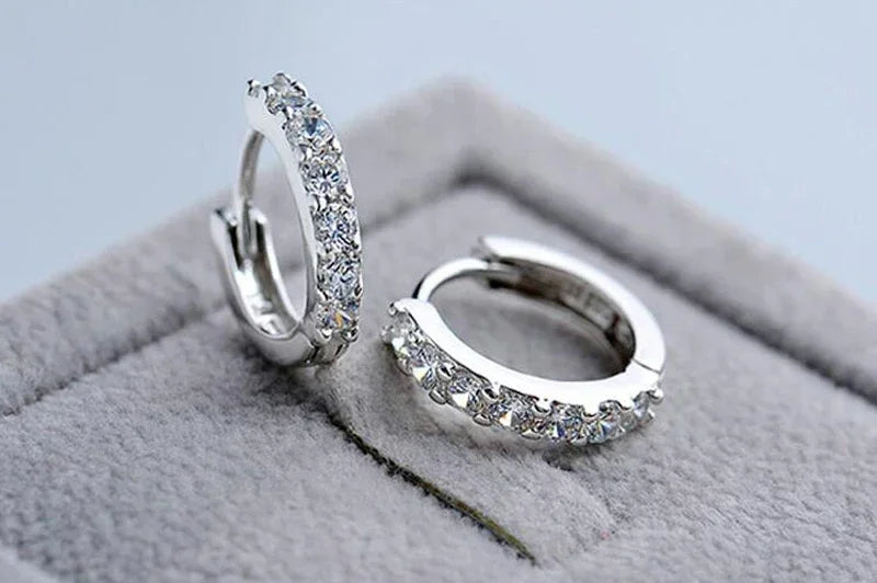 925 Sterling Silver Zircon Hoop Earrings - 10mm Circle Jewelry for Women & Weddings