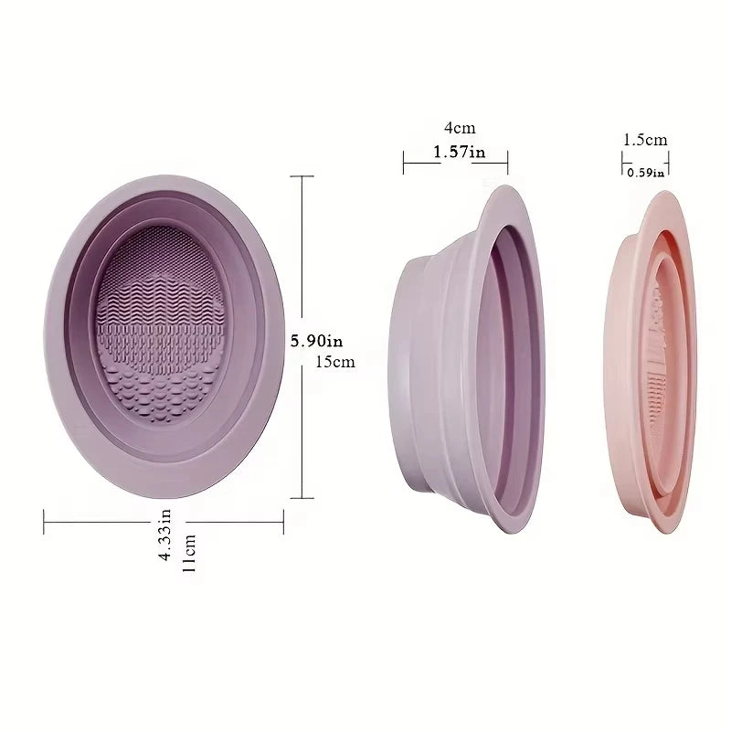 Silicone Makeup Brush Cleaner Folding Bowl & Pad Set for Brushes & Sponges