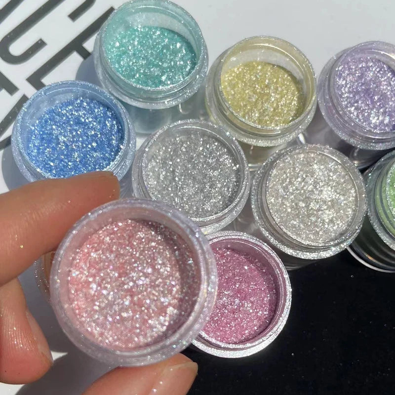 Sparkly Nail Glitter Powder Set - Rainbow Holographic Crystal Dust for Manicures & Nail Art