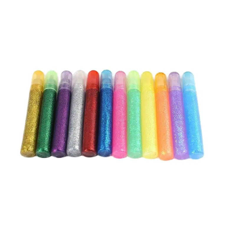 12 Colors Glitter Powder and Liquid Glue Set for Arts & Crafts, Child Art Supplies