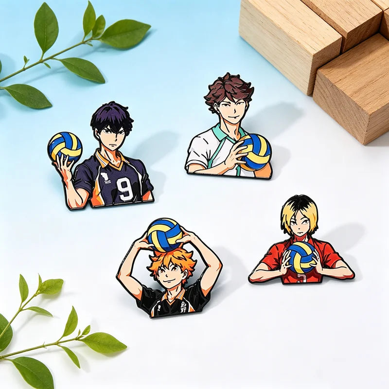 4-Piece Cute Volleyball Enamel Pin Cartoon Anime Brooches for Coat & Apparel
