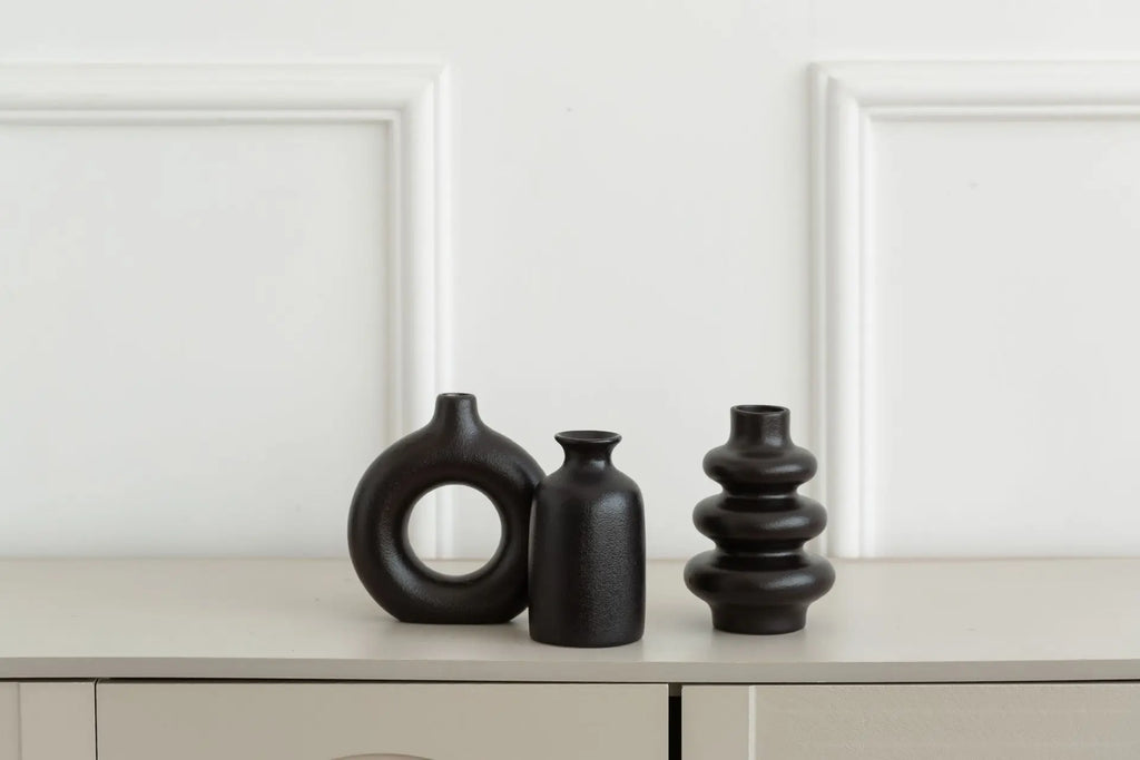 Set of 3 Ceramic Bohemian Vase Collection for Home & Wedding Decor