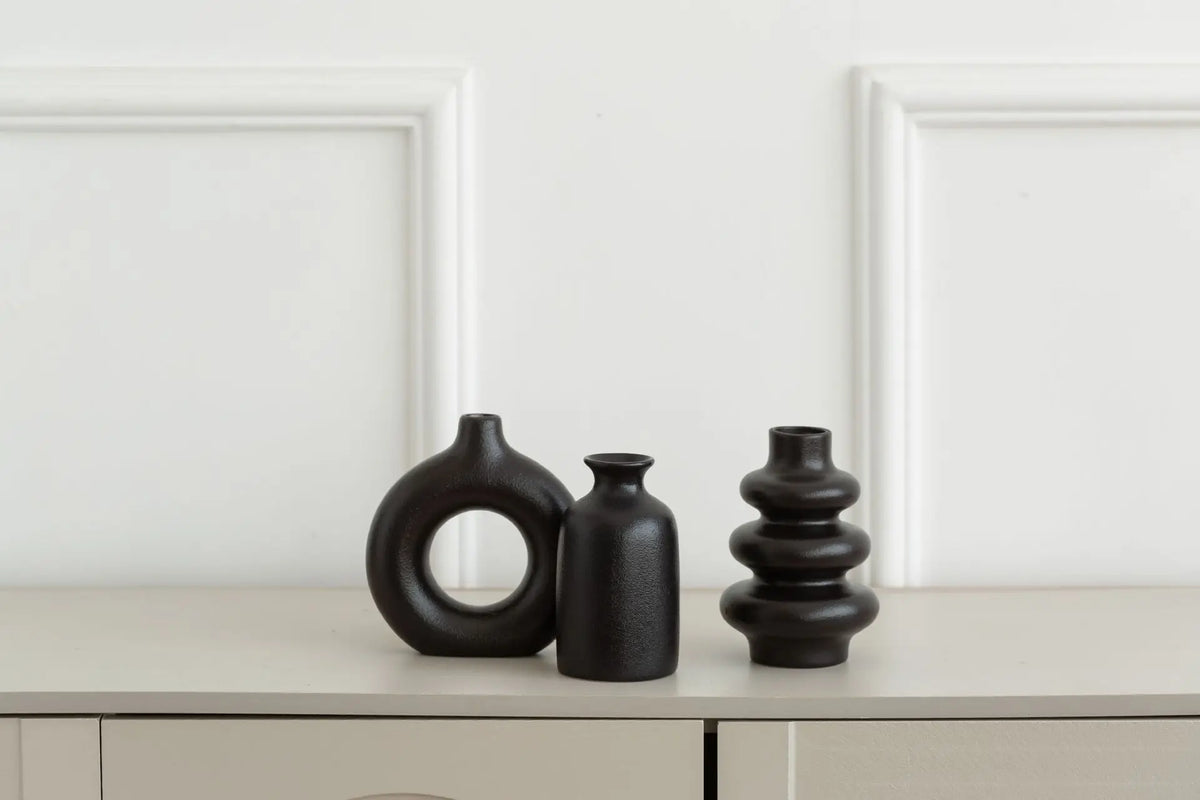 Set of 3 Ceramic Bohemian Vase Collection for Home & Wedding Decor