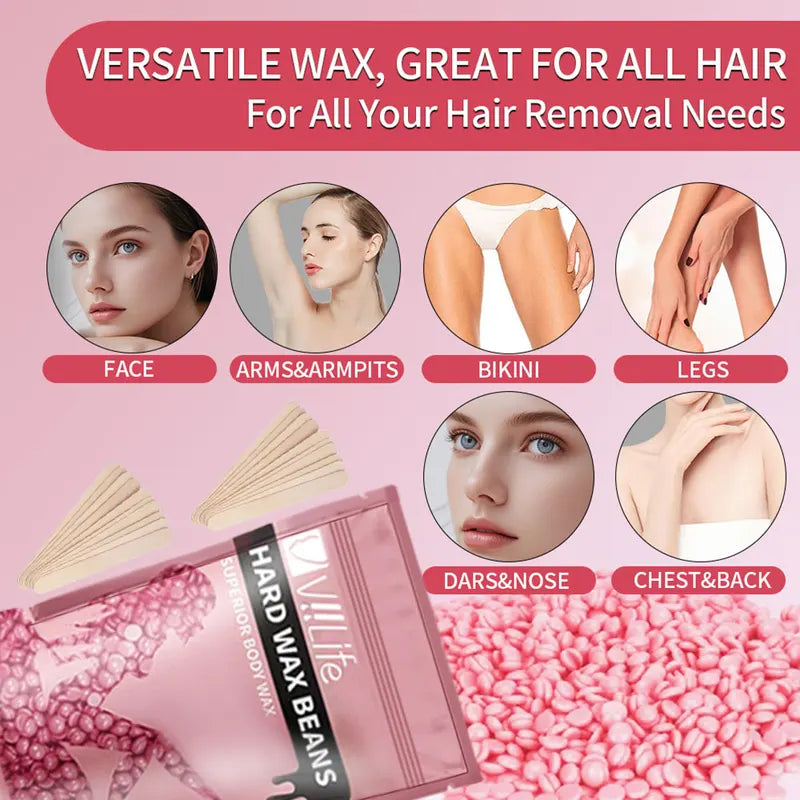 Wax Beans Solid Hair Remover for Body Face Bikini & Legs - No Strip, Hard Wax Beads