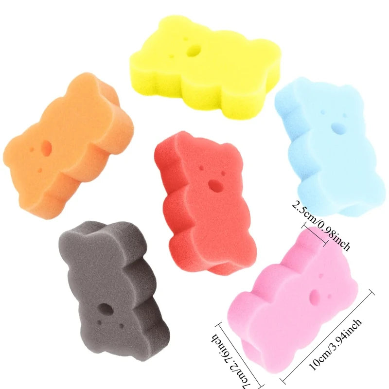 6 Pack Baby Bath Sponges - Soft Bear Design Toddler Shower Scrubber for Newborns