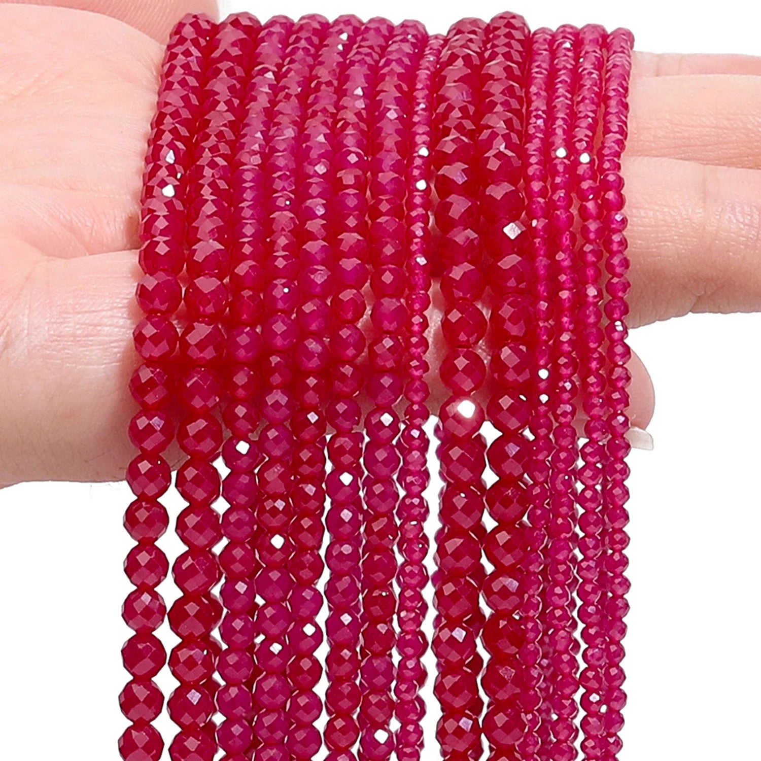 Natural Ruby-Corundum Beads Faceted Round Loose Spacer Beads for Jewelry Making