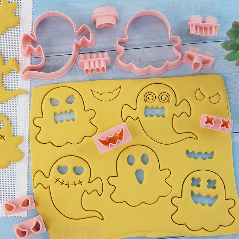 Halloween Cookie Cutter Set with Ghost Face Embosser Fondant Stamp Baking Supplies