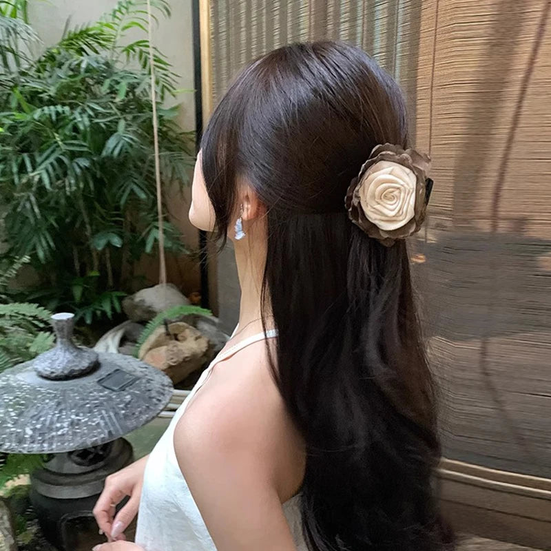 Elegant Rose Flower Hair Claw for Women Girls Floral Hair Accessory - 8cm