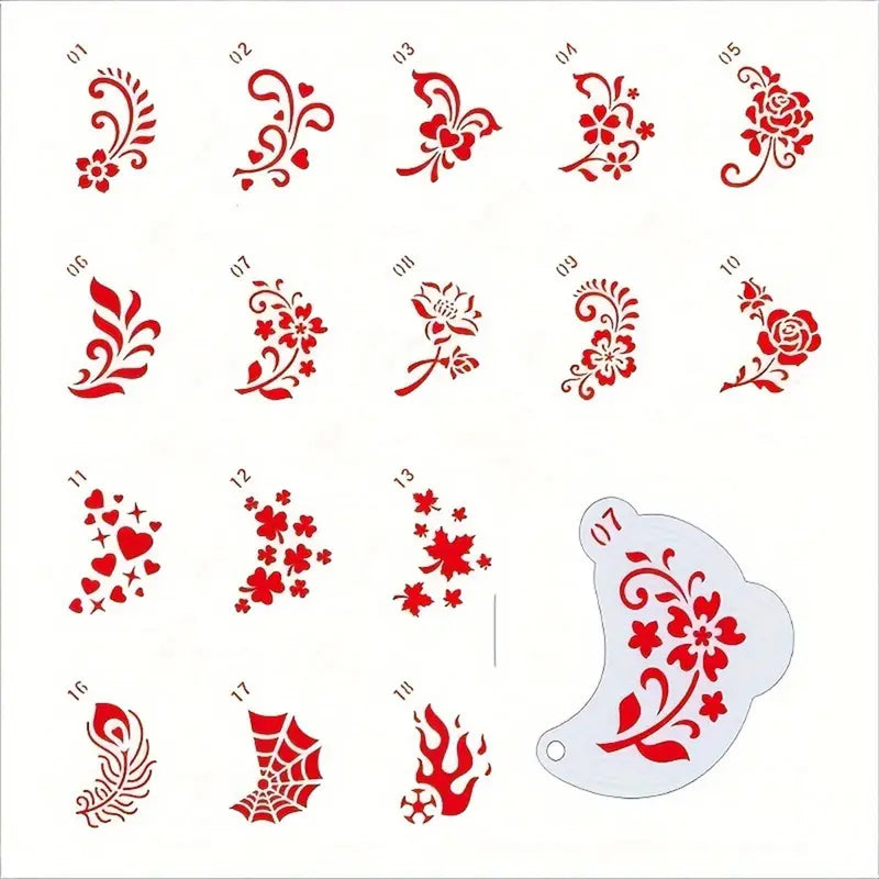 Reusable Face Painting Stencils with Floral, Web, Heart Patterns - Washable & Durable Plastic Set