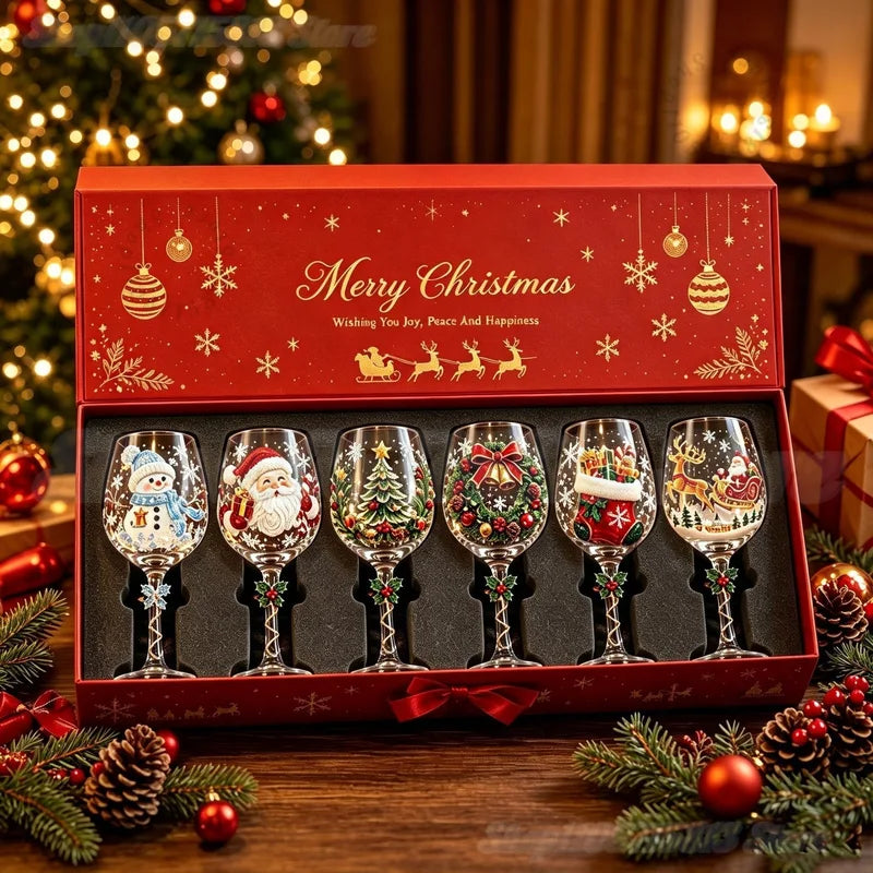 Festive Christmas Wine Glasses Set - 3D Embossed Holiday Goblets for Party Decor