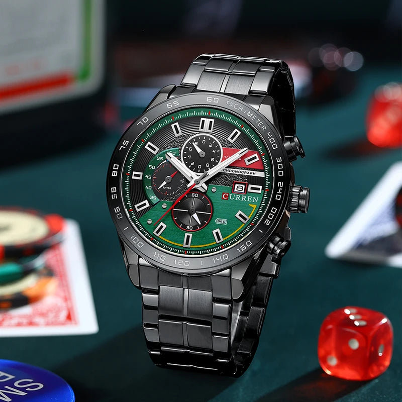 Men's Quartz Watch Waterproof Business Chronograph Stainless Steel Strap