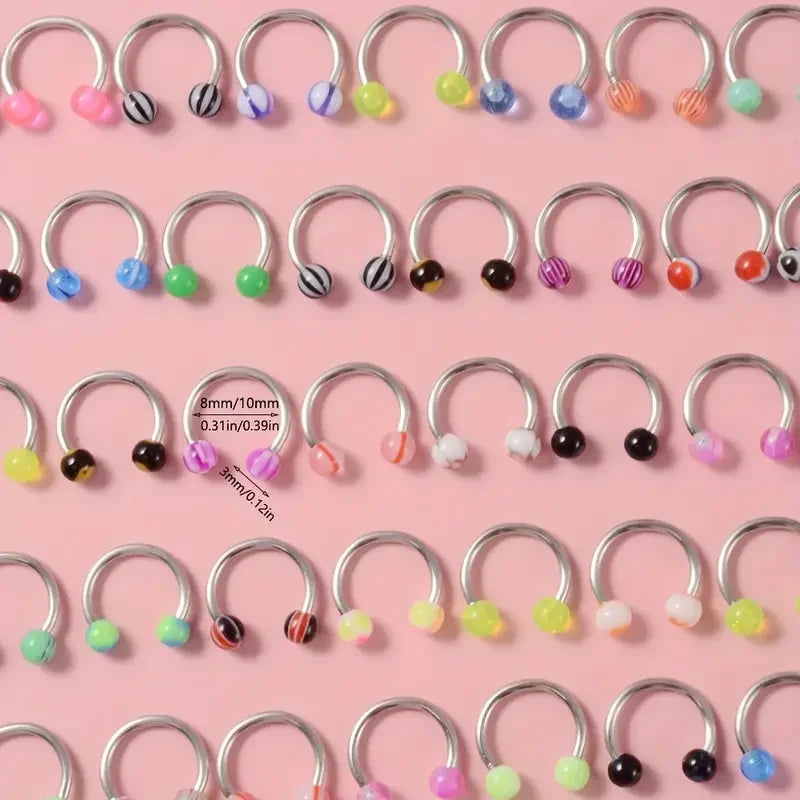 50 Pcs Colorful Horseshoe Nose Rings Set Body Jewelry Steel Acrylic Piercing Studs