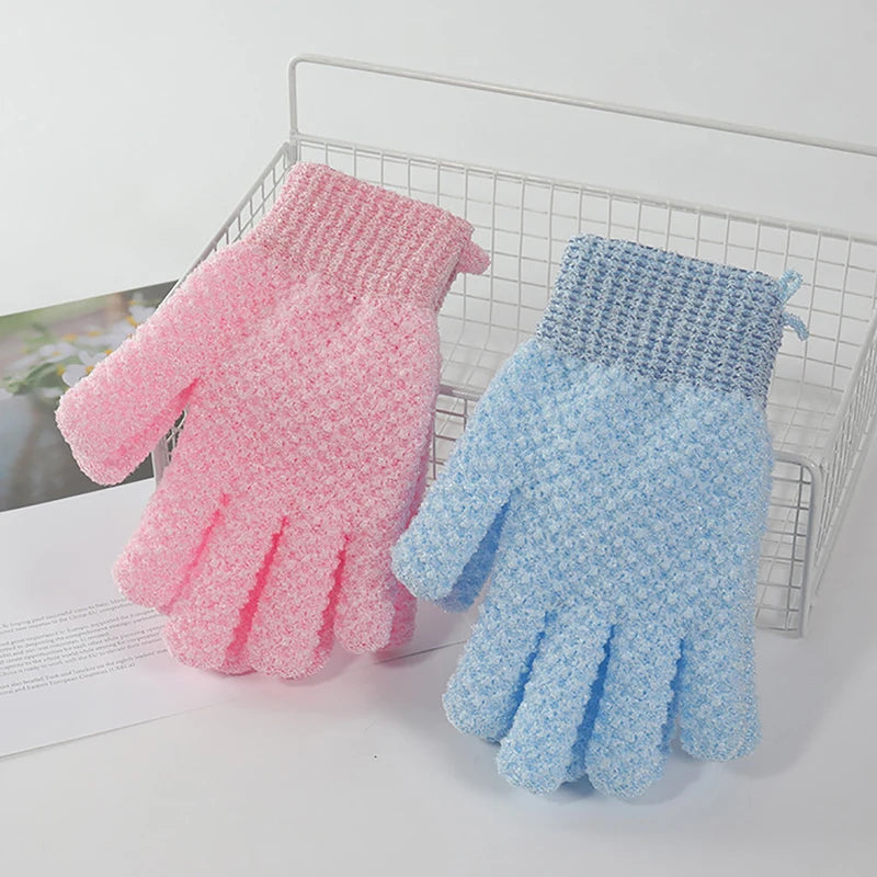 Exfoliating Shower Gloves for Body Peeling and Skin Moisturizing - Pink & Blue