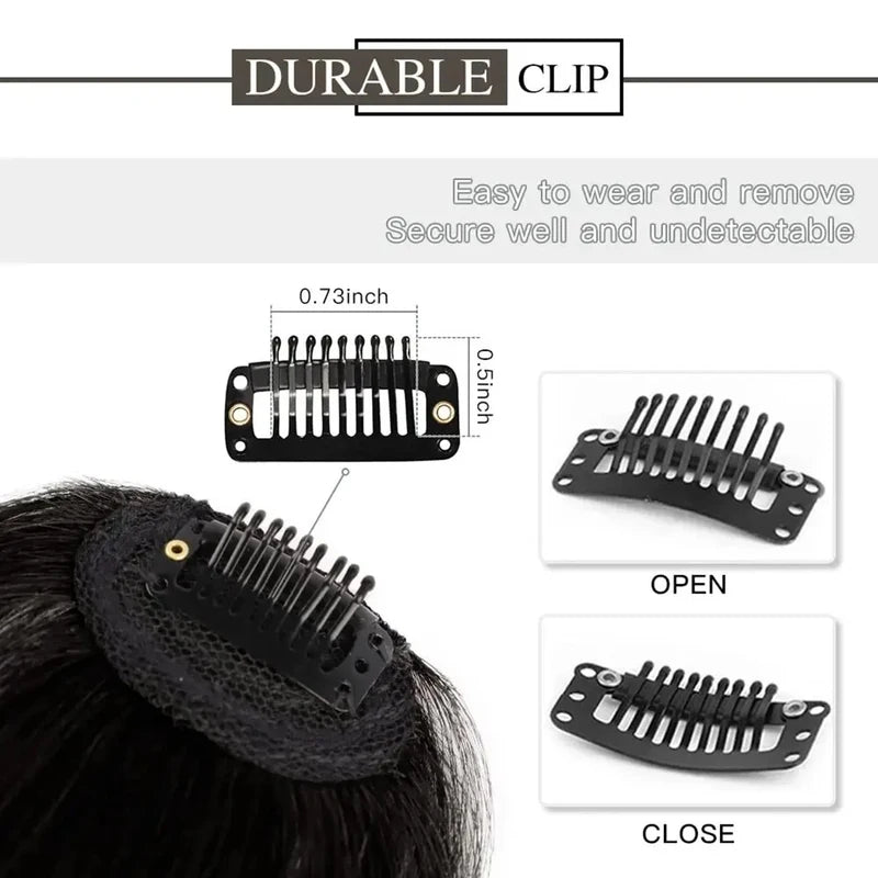 Clip-In Bangs Extensions for Women Natural Black Hairpiece Fringe with Temples