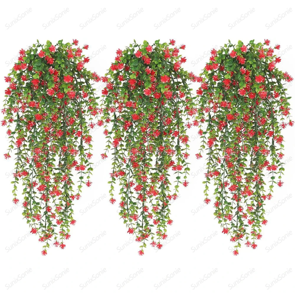 Artificial Hanging Vine Set - UV Resistant Plastic Greenery for Indoor & Outdoor Decor - 3 Pieces