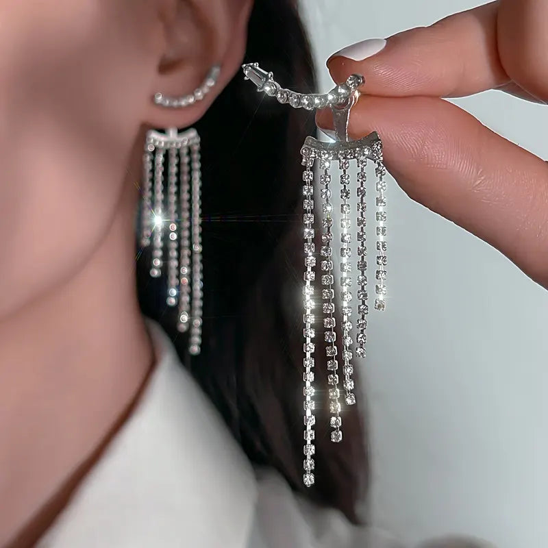 Luxury Rhinestone Drop Earrings with Tassels - Vintage Water Drop Design for Women