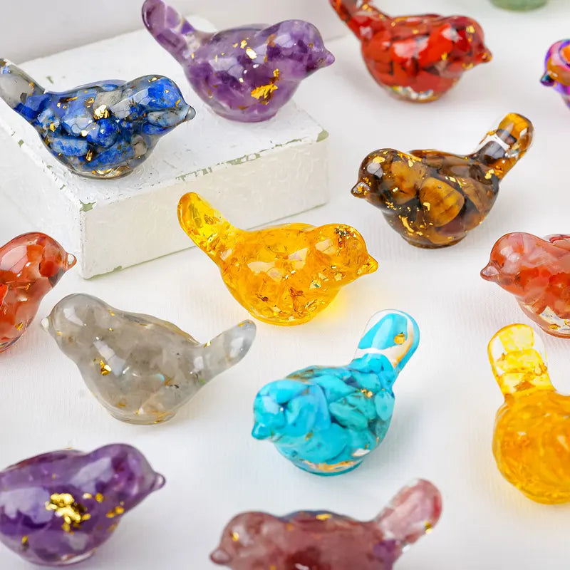 Natural Crystal Bird Sculpture Reiki Stone Figurine Feng Shui Garden Decor