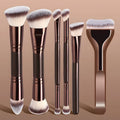 Large Dual-Ended Makeup Brush Set - 6 Ultra-Soft Synthetic Face & Blush Brushes for Professional & Travel Use