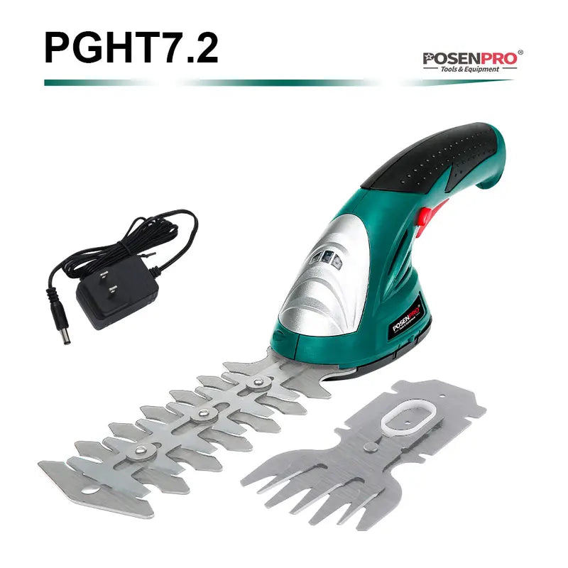 Cordless 2-in-1 Grass and Hedge Shears with 7.2V Battery and Dual Blades
