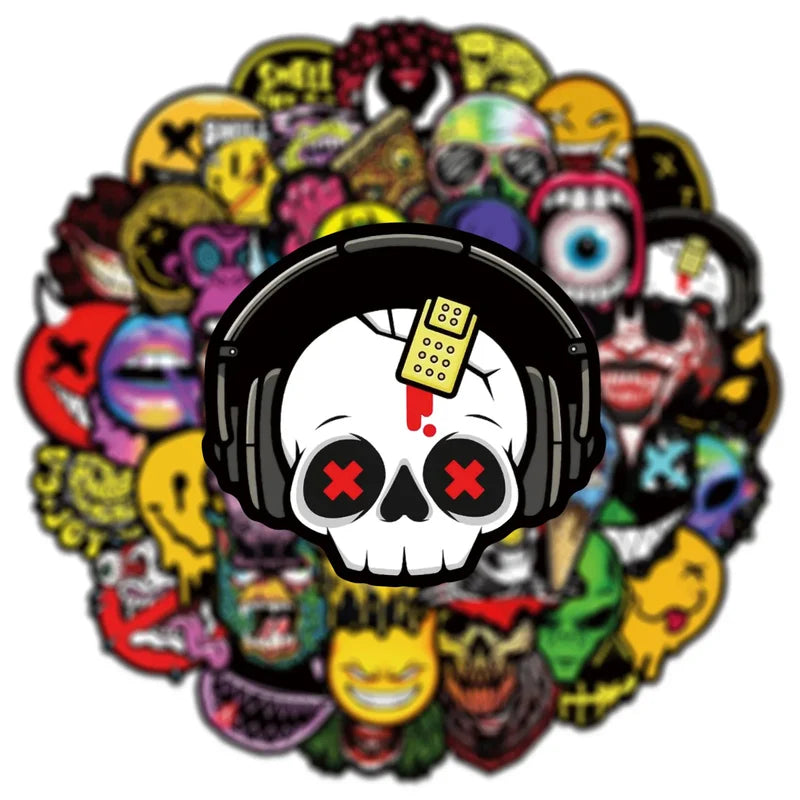 Halloween Horror Face Graffiti Stickers for Scooters, Helmets & Cars - Waterproof 50 Pack