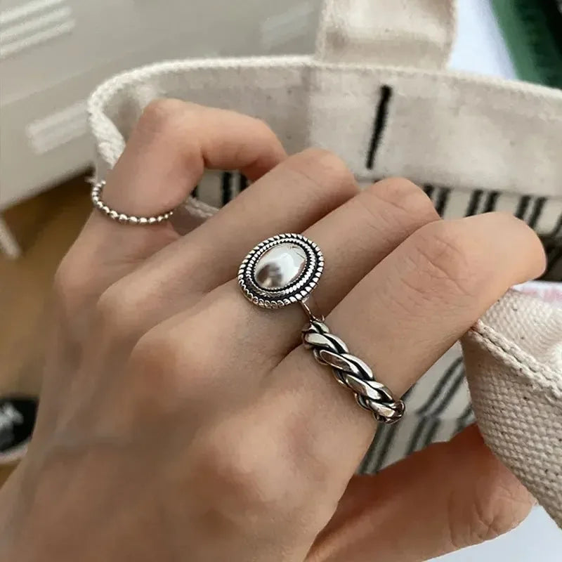 925 Sterling Silver Engagement Ring for Couples Vintage Geometric Thai Style Jewelry
